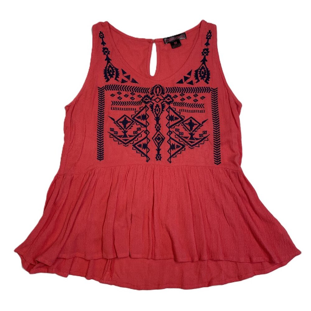 Rock & Roll Cowgirl Top Shirt Women M Western Embroidered Aztec Rayon Boho Flowy